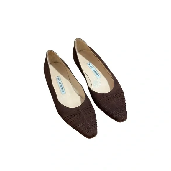 Manolo Blahnik Brown Suede Women's Flats Shoes - Picture 2 of 6
